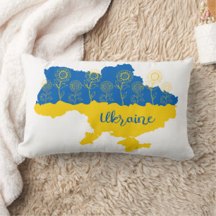 Coussin Rectangle Carte de l'Ukraine avec tournesol et drapeau ukrai