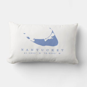 Coussin Rectangle Carte de nantucket bleu périphérique avec coordonn