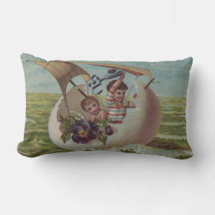 Coussin Rectangle Carte de Pâques Antique OEufs de voile Enfants