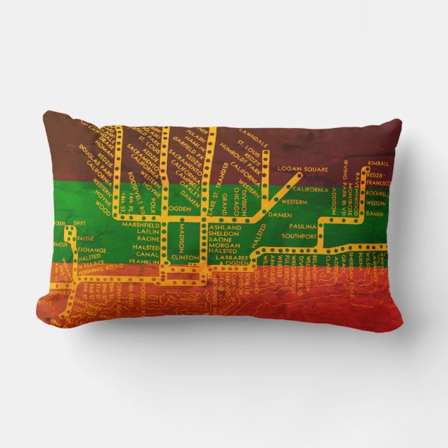 Coussin Rectangle Carte du métro de Chicago avec arrêt de train vint (Recto)