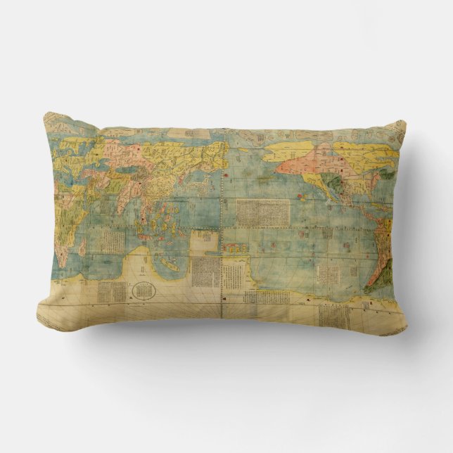 Coussin Rectangle Carte du monde de Japonais de Kunyu Wanguo Quantu (Recto)