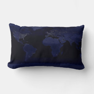 Coussin Rectangle Carte du monde de la Terre Ville Lumières de nuit 
