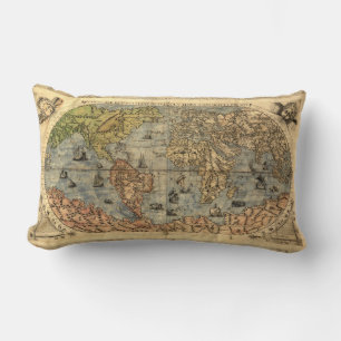 Coussin Rectangle Carte du monde Forlani Antiquev 1565 Renaissance