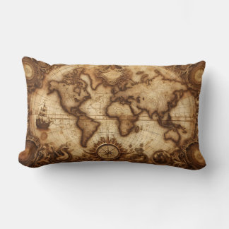 Coussin Rectangle Carte du monde nautique vintage