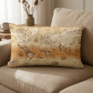Coussin Rectangle Carte du monde vintage du cacao pour les espaces d