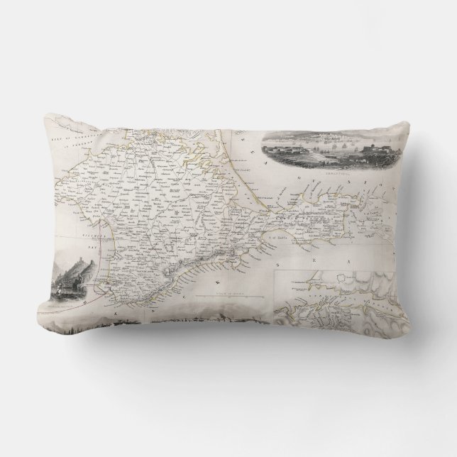 Coussin Rectangle CARTE : La CRIMÉE, c1855 (Recto)