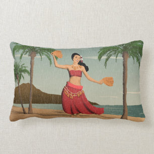 Coussin Rectangle Carte postale affligée vintage hawaïenne de fill