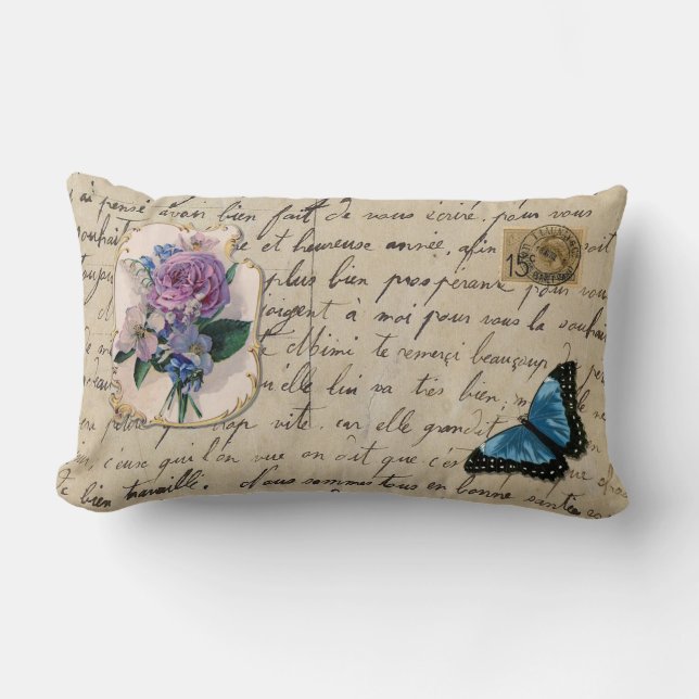 Coussin Rectangle Carte postale française vintage (Recto)