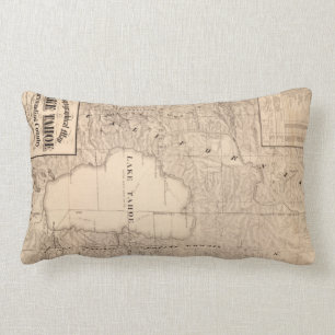 Coussin Rectangle Carte vintage du lac Tahoe Calfornia (1874)