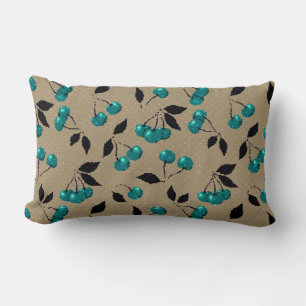 Coussin Rectangle Cartographie mignon cerise bleu baie noir feuille 