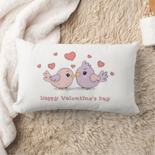 Coussin Rectangle Cartoon mignon Lovebirds Coeurs roses Saint-Valent