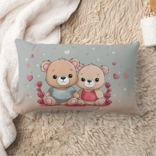 Coussin Rectangle Cartoon mignon Teddy Lovers Coeurs Saint Valentin