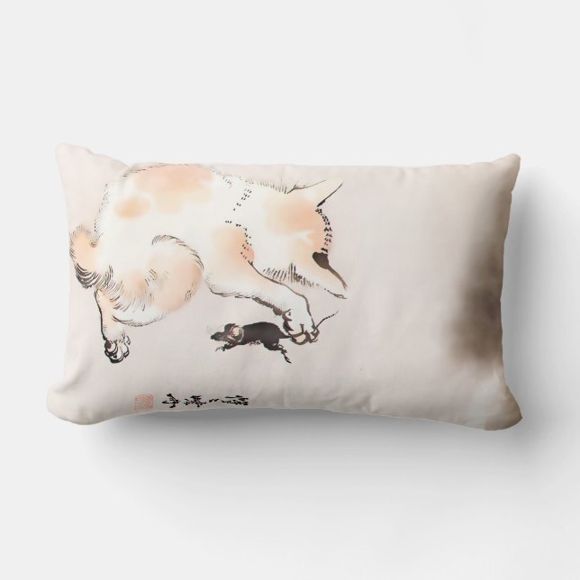 Coussin Rectangle CAT ET SOURIS par Kyosai Kawanabe) (Recto)