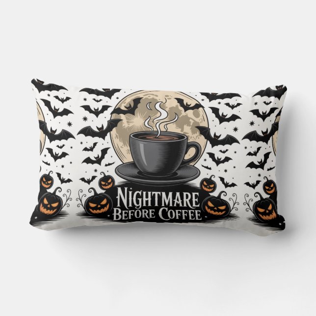 Coussin Rectangle Cauchemar d'Halloween avant le café (Verso)