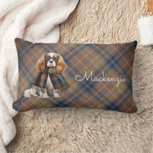 Coussin Rectangle Cavalier King Charles Chien et Plaid Monogrammé