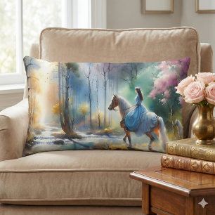 Coussin Rectangle Cavalière de rivière à l'aquarelle Forêt Lumière