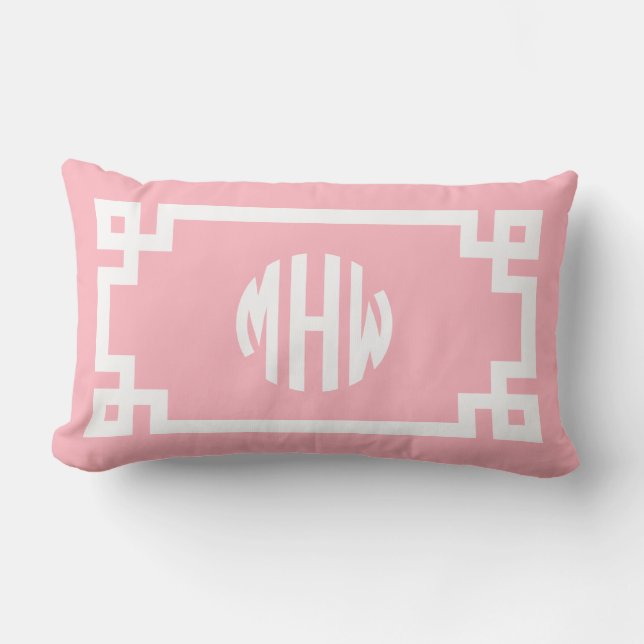 Coussin Rectangle Cercle blanc rose Monogramme grec clé DIY Fond (Recto)