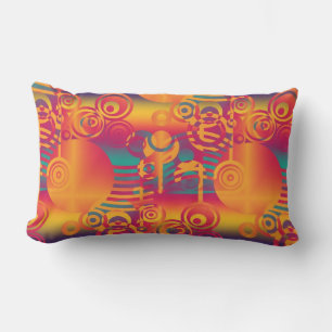 Coussin Rectangle Cercle et rayures colorés modernes - orange