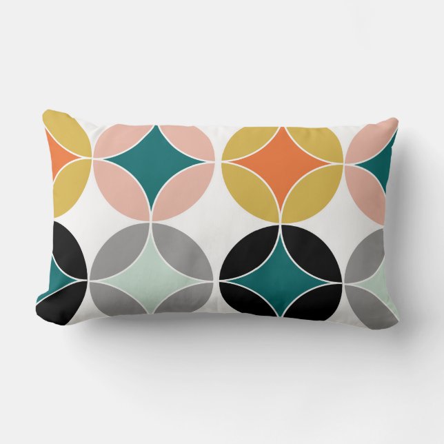 Coussin Rectangle Cercles du milieu du siècle moderne et élégant Mot (Recto)