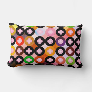 Coussin Rectangle Cercles multicolores cool et Cloches roses