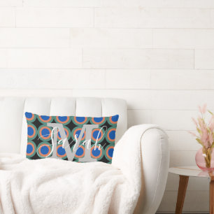 Coussin Rectangle Cercles rétro Nom du monogramme géométrique