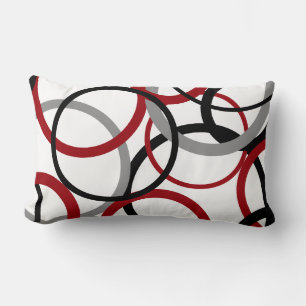 Coussin Rectangle Cercles rouges, gris et noirs