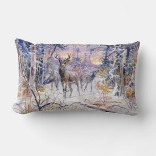 Coussin Rectangle Cerf dans une forêt de neige (saison d'hiver)