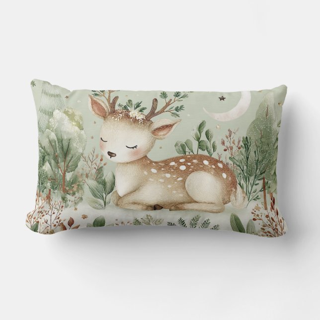 Coussin Rectangle Cerf de la forêt hivernale (Recto)