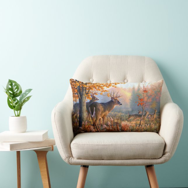 Coussin Rectangle Cerfs et biches d'automne en forêt Prairie (Chaise)