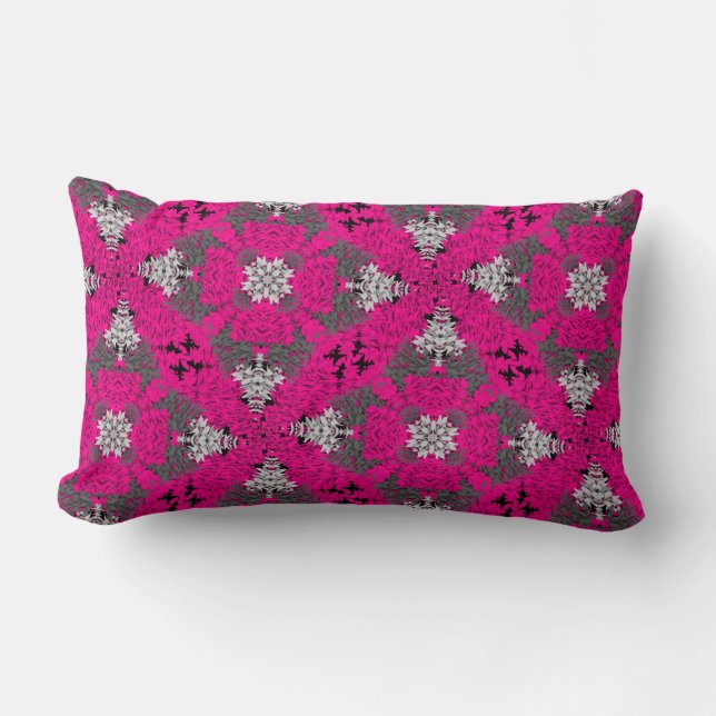 Coussin Rectangle Cerise rose Gris Mélange Floral moderne Damas Impr (Recto)