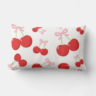 Coussin Rectangle Cerises Noires Rouges Nœud Rose Coquette Chic Cott