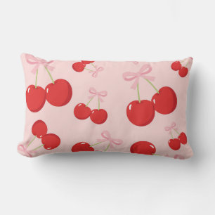 Coussin Rectangle Cerises rouges avec cou rose Coquette Cottage Chic
