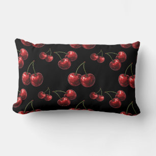 Coussin Rectangle Cerises Rouges Brillantes Glamour Rétro Noir
