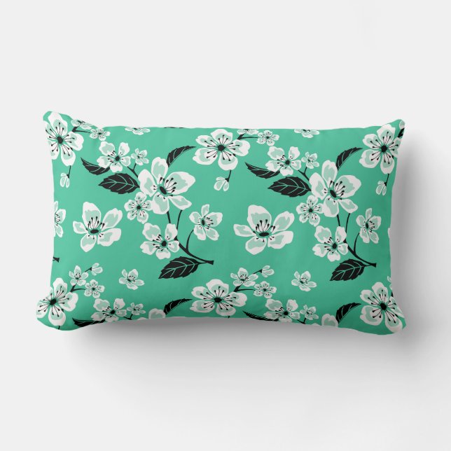 COUSSIN RECTANGLE CERISIER EN FLEURS - SAKURA (MENTHE) (Recto)