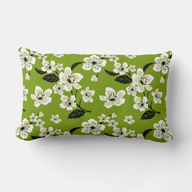 COUSSIN RECTANGLE CERISIER EN FLEURS - SAKURA (THÉ VERT MATCHA) (Recto)