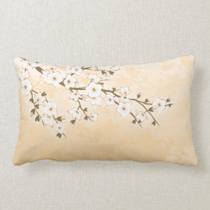 Coussin Rectangle Cerisier Fleur Beige Crème Asie Floral