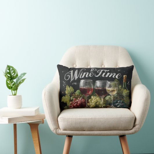 Coussin Rectangle "C'est l'heure du vin" Rustic Chalkboard Art (Chaise)
