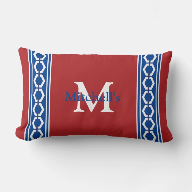 Coussin Rectangle Chaîne Hexagon Moderne Côtier Monogramme Nautique  (Recto)