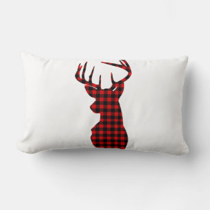 Coussin Rectangle chalet de campagne rouge plaid buffalo Noël cerf