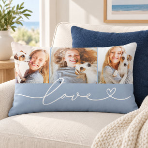 Coussin Rectangle Chambray Bleu Amour Cœur Script 3 Photo