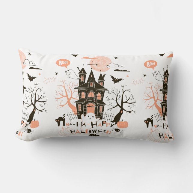 Coussin Rectangle Chambre hantée par Halloween heureuse (Recto)