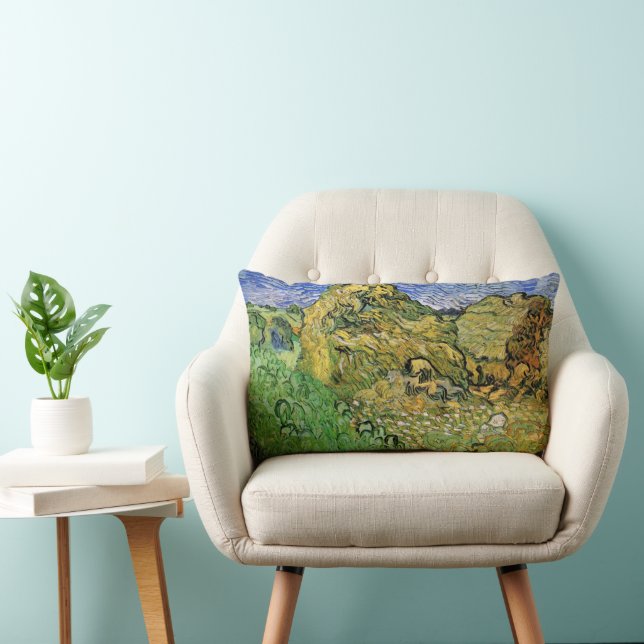 Coussin Rectangle Champ avec meules de blé par Vincent van Gogh (Chaise)