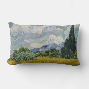 Coussin Rectangle Champ de blé avec cyprès, peinture à l'huile, Van