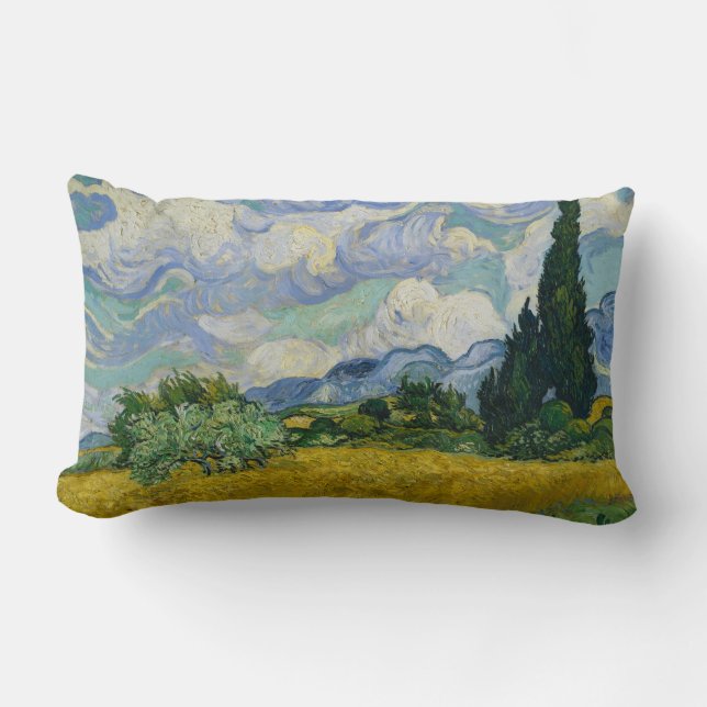 Coussin Rectangle Champ de blé avec des cyprès par Vincent van Gogh (Recto)