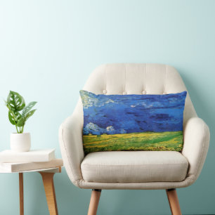 Coussin Rectangle Champ de blé sous un ciel nuageux par Vincent van