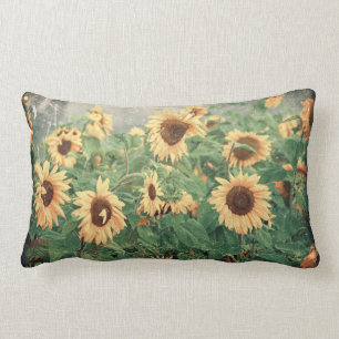 Coussin Rectangle Champ grunge texturisé des tournesols jaunes
