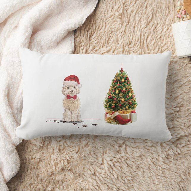 Coussin Rectangle Champagne Cockapoo Drôle chien de Noël avec arbre (Couverture)