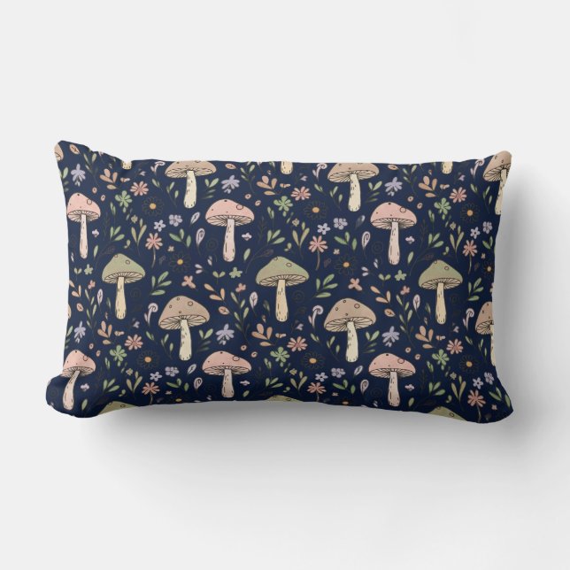 Coussin Rectangle Champignons Navy Profond Sans Couture Académie Som (Recto)