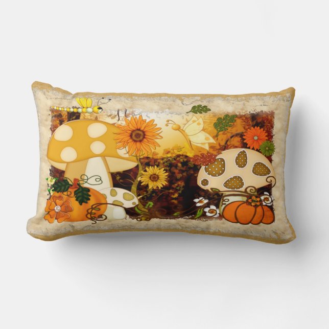 Coussin Rectangle Champignons Whimsical Imaginaire d'automne (Recto)