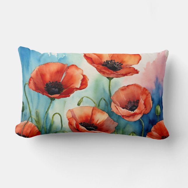 Coussin Rectangle Champs de Pavot pour toujours (Recto)
